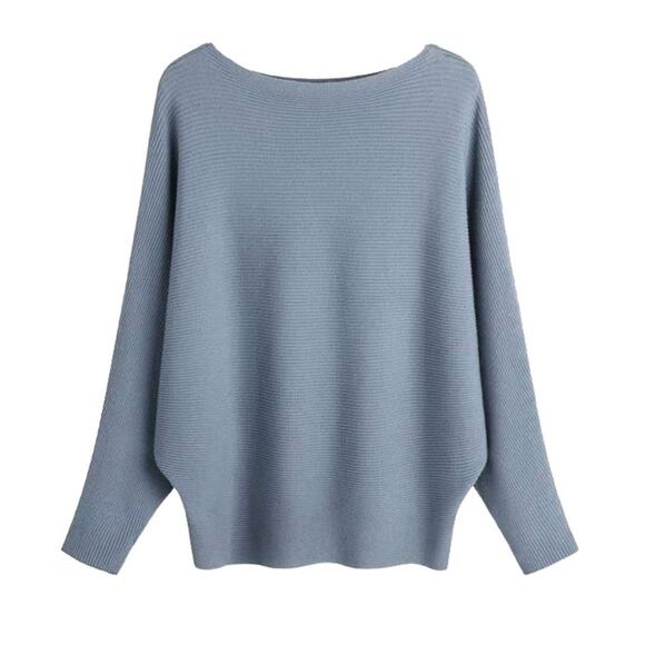 Gaberly Denim BLue boat neck batwing dolman pullover sweater NWOT OS - Picture 1 of 5